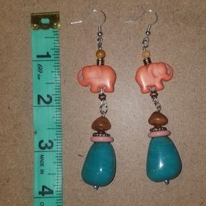 Handmade Elephant & Turquoise Earrings
